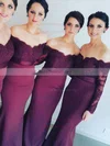 Trumpet/Mermaid Off-the-shoulder Tulle Silk-like Satin Sweep Train Appliques Lace Long Sleeve Bridesmaid Dresses #UKM01012904
