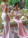 Trumpet/Mermaid Off-the-shoulder Jersey Sweep Train Appliques Lace Backless Bridesmaid Dresses #UKM01012906