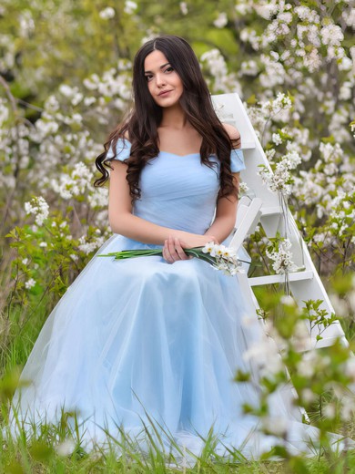 A-line Off-the-shoulder Tulle Floor-length Sashes / Ribbons Pretty Bridesmaid Dresses #UKM01012931