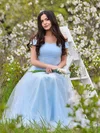 A-line Off-the-shoulder Tulle Floor-length Sashes / Ribbons Pretty Bridesmaid Dresses #UKM01012931