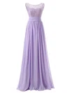 Modest A-line Scoop Neck Lace Chiffon Floor-length Ruffles Bridesmaid Dresses #UKM01012943
