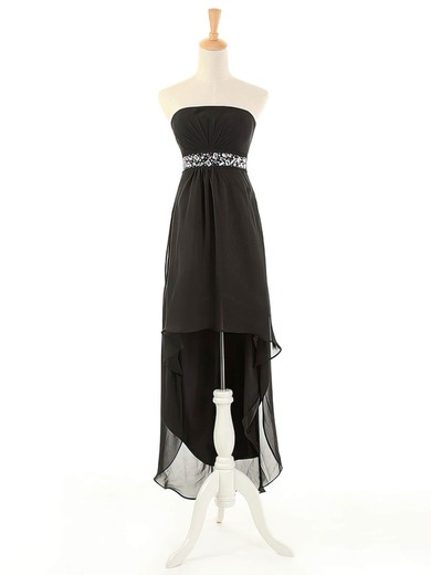 Junior Empire Strapless Chiffon Asymmetrical Beading Black Bridesmaid Dresses #UKM01012963