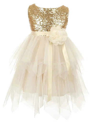 Different A-line Scoop Neck Tulle Sashes / Ribbons Asymmetrical Flower Girl Dresses #UKM01031938