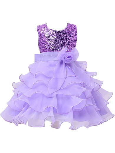 Discounted A-line Scoop Neck Organza Bow Tea-length Flower Girl Dresses #UKM01031944