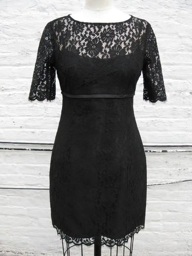 Short Sleeve Elegant Sheath/Column Knee-length Black Lace Mother of the Bride Dress #UKM01021318