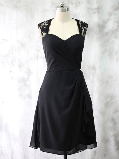 Elegant Sweetheart Black Lace Chiffon with Ruffles Short/Mini Mother of the Bride Dresses #UKM01021587