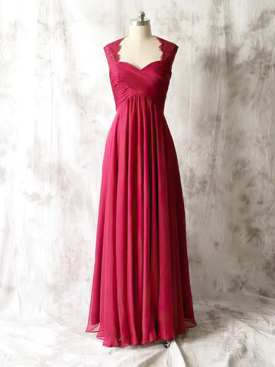 Square Neckline Fuchsia Lace Chiffon Ruffles Floor-length Zipper Back Mother of the Bride Dress #UKM01021604
