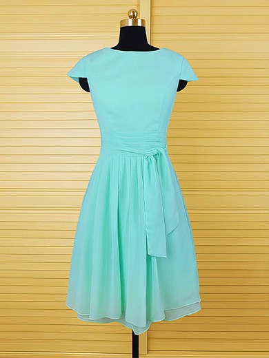 Cap Straps Scoop Neck Chiffon with Sashes / Ribbons Knee-length Mother of the Bride Dress #UKM01021611