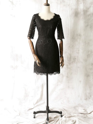 Fashion Short/Mini Scoop Neck 1/2 Sleeve Lace Black Mother of the Bride Dresses #UKM01021612