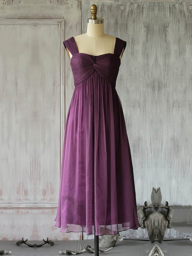 Newest Square Neckline Chiffon with Criss Cross Straps Tea-length Mother of the Bride Dress #UKM01021617