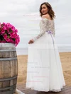 A-line Off-the-shoulder Lace Chiffon Sashes / Ribbons Floor-length Fashion Wedding Dresses #UKM00022694