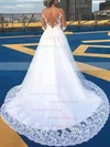 Beautiful A-line Scoop Neck Tulle Appliques Lace Court Train Long Sleeve Wedding Dresses #UKM00022701