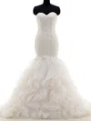 Trumpet/Mermaid Sweetheart Tulle Sweep Train Wedding Dresses With Cascading Ruffles #UKM00022704