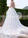New Style A-line Scoop Neck Tulle Appliques Lace Court Train Backless Wedding Dresses #UKM00022705