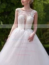 New Style A-line Scoop Neck Tulle Appliques Lace Court Train Backless Wedding Dresses #UKM00022705