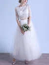 Ball Gown Illusion Tulle Ankle-length Wedding Dresses With Appliques Lace #UKM00022679