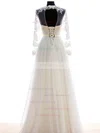Cheap A-line Scalloped Neck Chiffon Tulle Appliques Lace Floor-length Long Sleeve Wedding Dresses #UKM00022682