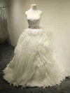 Ball Gown V-neck Organza Court Train Wedding Dresses With Cascading Ruffles #UKM00022683