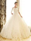 Ball Gown Illusion Tulle Chapel Train Wedding Dresses With Appliques Lace #UKM00022670