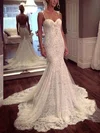 Trumpet/Mermaid Sweetheart Lace Watteau Train Wedding Dresses With Appliques Lace #UKM00022647