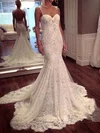 Trumpet/Mermaid Sweetheart Lace Watteau Train Wedding Dresses With Appliques Lace #UKM00022647