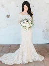 Trumpet/Mermaid Off-the-shoulder Tulle Appliques Lace Sweep Train Long Sleeve New Wedding Dresses #UKM00022642