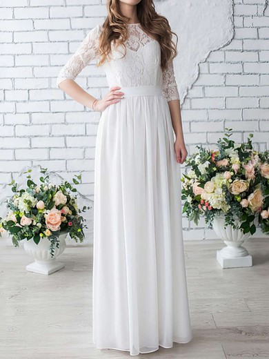 A-line Illusion Chiffon Floor-length Wedding Dresses With Lace #UKM00022633