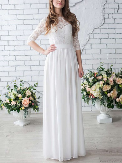 A-line Illusion Chiffon Floor-length Wedding Dresses With Lace #UKM00022633