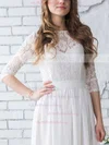Trendy A-line Scoop Neck Chiffon Lace Floor-length 1/2 Sleeve Wedding Dresses #UKM00022633