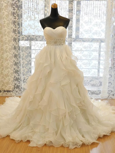 Ball Gown Sweetheart Organza Court Train Wedding Dresses With Cascading Ruffles #UKM00022730