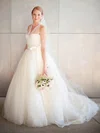 Ball Gown Halter Tulle Sweep Train Wedding Dresses With Sashes / Ribbons #UKM00022786
