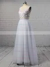 A-line V-neck Tulle Appliques Lace Floor-length Backless Cheap Wedding Dresses #UKM00022718