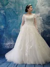 Ball Gown Illusion Tulle Court Train Wedding Dresses With Appliques Lace #UKM00022469