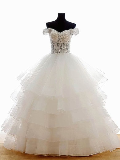 Ball Gown Off-the-shoulder Organza Floor-length Wedding Dresses With Tiered #UKM00022493