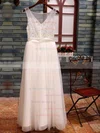 Scoop Neck White Tulle Appliques Lace Floor-length Exclusive Wedding Dresses #UKM00020518