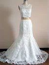 Scalloped Neck Good Ivory Lace Sashes/Ribbons Trumpet/Mermaid Wedding Dress #UKM00020542