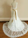 Scalloped Neck Good Ivory Lace Sashes/Ribbons Trumpet/Mermaid Wedding Dress #UKM00020542