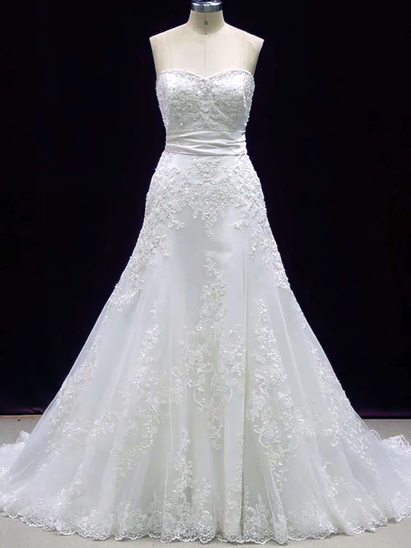 Sweep Train Sashes/Ribbons Sweetheart Ivory Lace Elegant Wedding Dress #UKM00020606