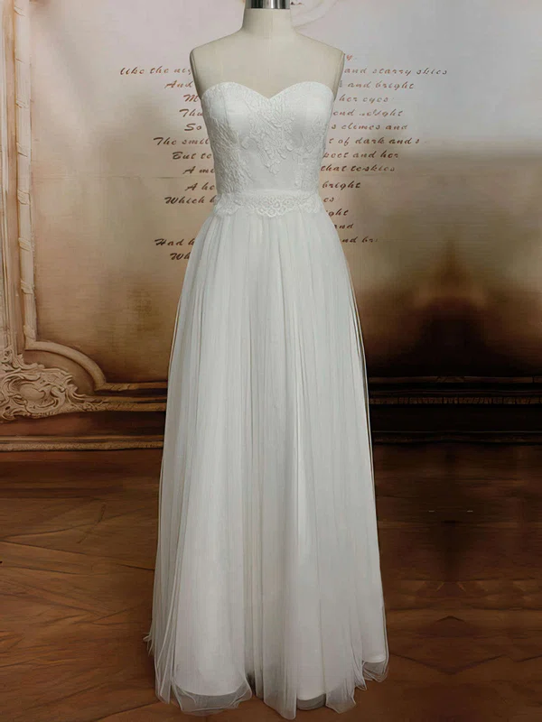 A-line Sweetheart Tulle Floor-length Wedding Dresses With Lace #UKM00020608