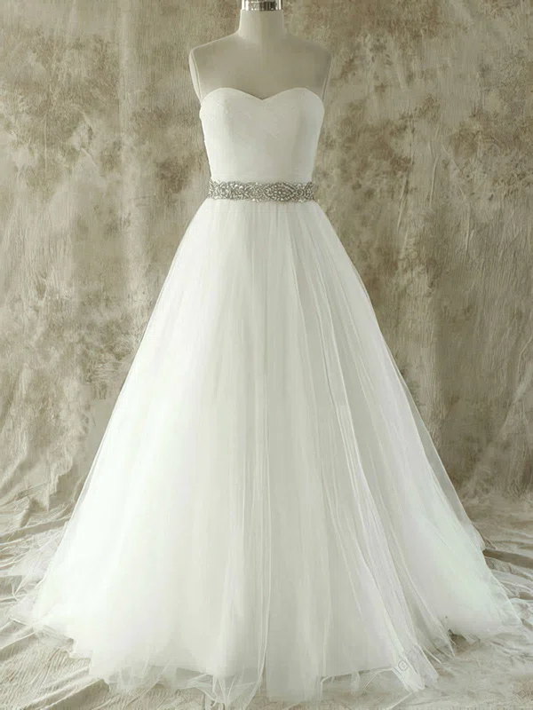 Ball Gown Sweetheart Tulle Court Train Wedding Dresses With Beading #UKM00020609