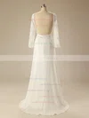 Open Back Chiffon Appliques Lace Scoop Neck Ivory Long Sleeve Wedding Dress #UKM00020626