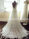 Court Train Tulle Lace Sashes/Ribbons Popular Ivory V-neck Wedding Dresses #UKM00021448