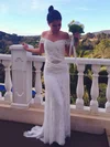 Trumpet/Mermaid Off-the-shoulder Lace Watteau Train Wedding Dresses With Sashes / Ribbons #UKM00021460