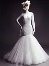 Trumpet/Mermaid Sweetheart Tulle Court Train Wedding Dresses With Flower(s) #UKM00021473
