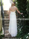 White V-neck Chiffon Lace Spaghetti Straps Sparkly Open Back Wedding Dresses #UKM00021481