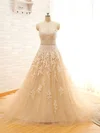 Ball Gown Sweetheart Tulle Chapel Train Wedding Dresses With Beading #UKM00021496