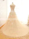 Sweetheart Champagne Tulle Appliques Lace Lace-up Ball Gown Wedding Dresses #UKM00021496