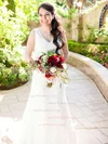 Backless V-neck Ivory Lace Sashes/Ribbons Court Train Hot Wedding Dress #UKM00021513