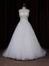 Ball Gown Sweetheart Tulle Court Train Wedding Dresses With Appliques Lace #UKM00021639