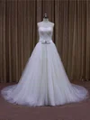 Ball Gown Sweetheart Tulle Chapel Train Wedding Dresses With Sashes / Ribbons #UKM00021640
